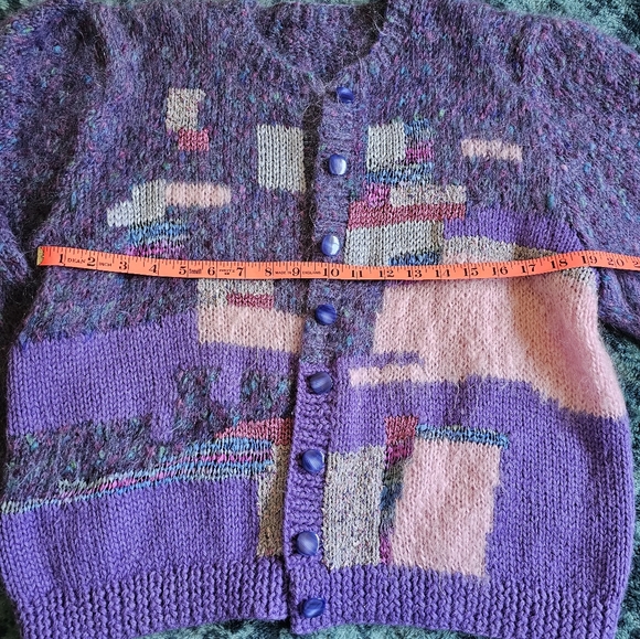 Pastel Maximalist Cashmere Wool Patchwork Boho Chic Handknitted Cardigan size L - Picture 5 of 7
